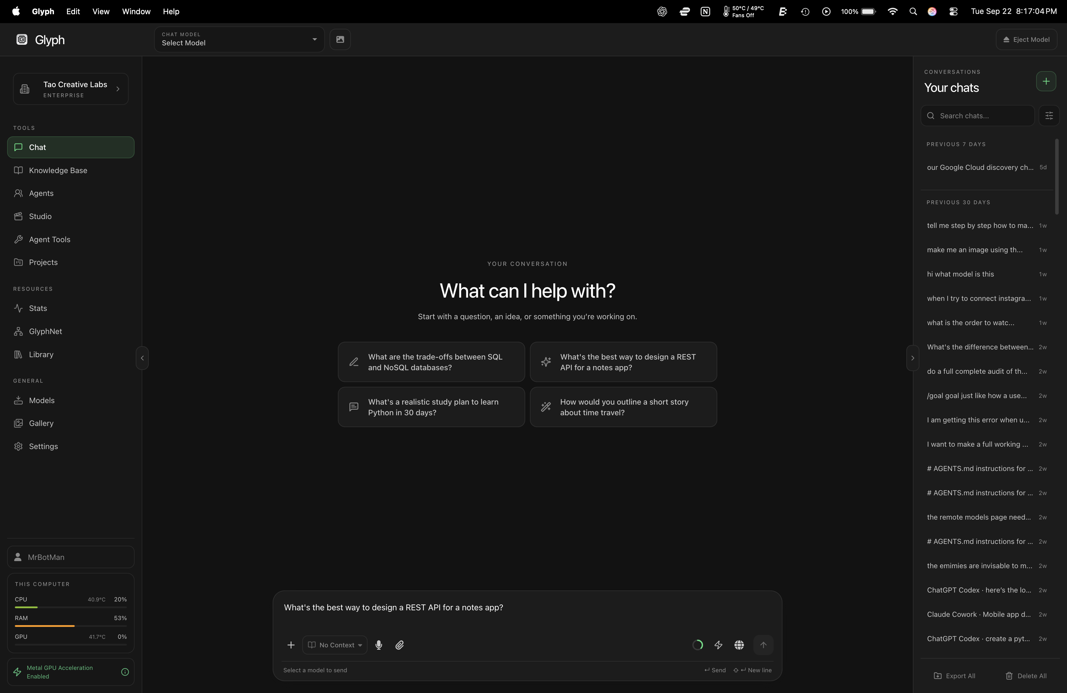 Glyph desktop — Chat interface